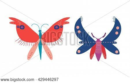 Butterfly Insects As Hexapod Flying Creature With Jointed Legs And Pair Of Antennae Vector Set
