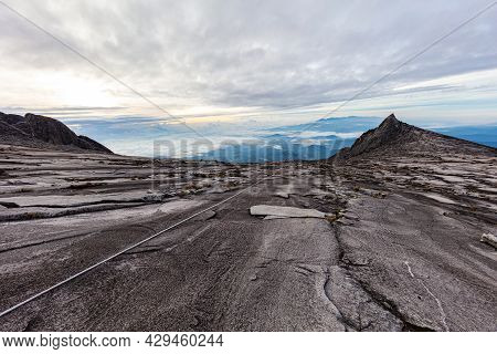 At The Peak Of Mount Kinabalu, Sabah, Borneo, Malaysia. The Mt Kinabalu Is  With 4095 Meter Above Se