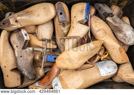 Vintage Antique Wooden Cobbler's Shoe Lasts and Stretchers. Shoe repair concept.