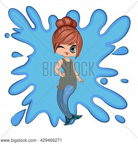 Little Mermaid Girl. Flirts. Handsome Fashionable Child. The Isolated Object On A White Background. 