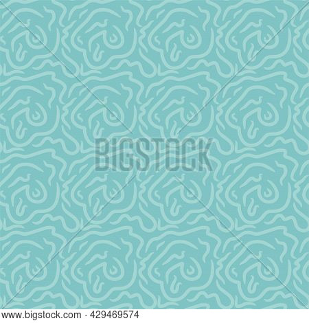 Tiffany Blue Smooth Line Primitive Naive Hand Drawn Brushstroke Seamless Pattern. Vector Doodle Endl