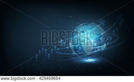 Stock Market Investment Trading.world Map And Graph Chart Of Stock Market Graphic Diagram, Digital T
