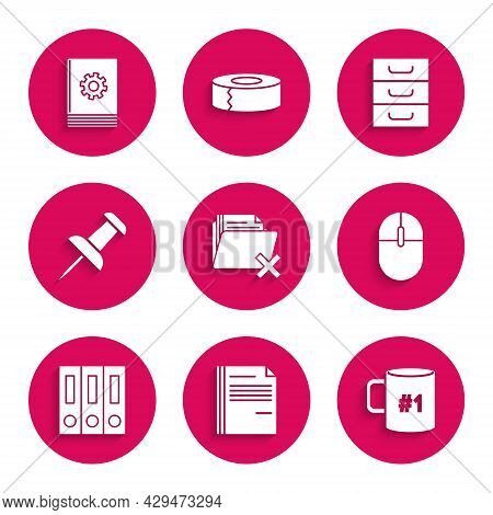 Set Delete Folder, File Document, Coffee Cup Flat, Computer Mouse, Office Folders With Papers And Do