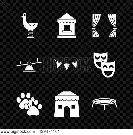 Set Riding Kid Duck, Ticket Box Office, Curtain, Paw Print, Circus Tent, Jumping Trampoline, Seesaw 