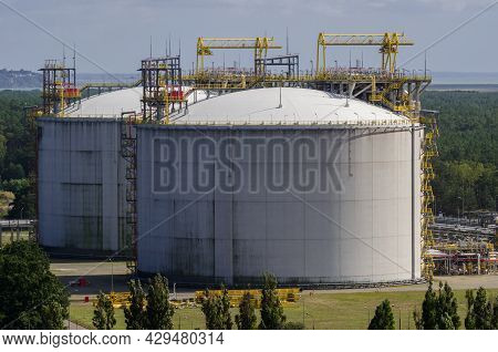Lng Terminal - Two Large Gas Storage Tanks