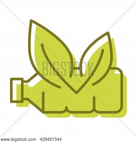 Biodegradable Plastic, Sign. Icon Of Plastic Bottle With Green Leaves. Turns To Plant Concept. Eco F