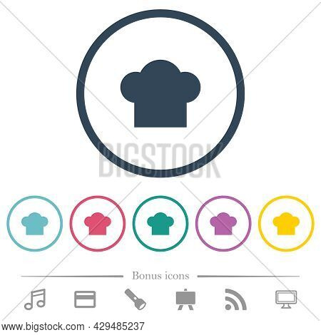 Chef Hat Flat Color Icons In Round Outlines. 6 Bonus Icons Included.