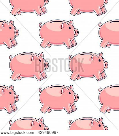 Piggy Banks Seamless Background, Backdrop For Financial Business Website Or Economical Theme Ads And