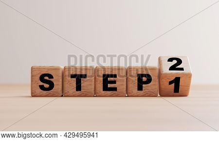Wooden Cube Block Flipping Change Step 1 To 2 On Table For Progressive Project Or Method By 3d Rende