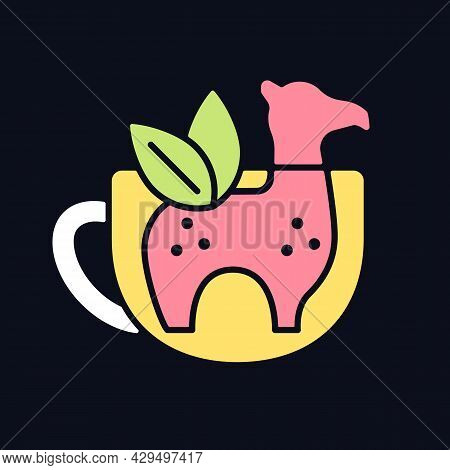 Silicone Tea Infuser Rgb Color Icon For Dark Theme. Infuser In Form Of Animal. Reusable Kitchen Tool