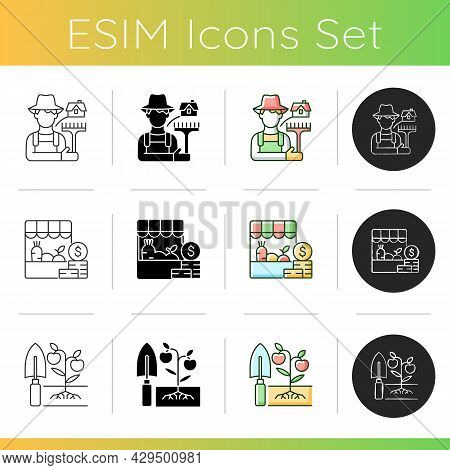 Farming Icons Set. Agricultural Business. Rural Area. Crop Quality Control. Cultivation And Plant Ca
