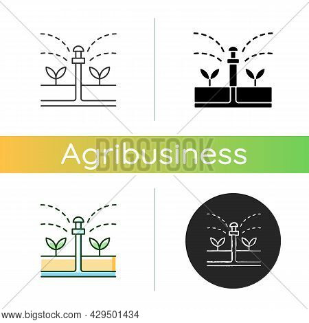 Irrigation Device Icon. Automated Watering System For Crop And Landscape. Avoid Soil Consolidation. 