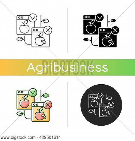 Harvest Quality Vision Icon. Crop Quality Control. Automated Scanner For Apple Control. Agtech Innov