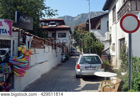 Architecture of the houses in Akyaka slow city in Turkey.August 1,2021. Mugla,Turkey