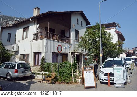 Architecture of the houses in Akyaka slow city in Turkey.August 1,2021. Mugla,Turkey