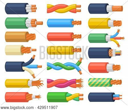Electrical Cable Wires Flexible Electricity Equipment. Copper Core Electrical Cable, Multicore Hardw