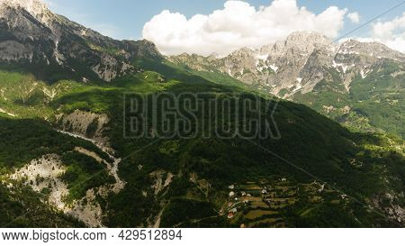 Scenic Paradisiac Landscape View Of Albanian Alps Mountains. Traveling, Exploring, Holiday Concept