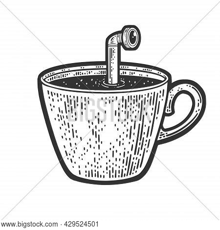 Periscope Of Submarine In Coffee Cup Sketch Engraving Vector Illustration. T-shirt Apparel Print Des