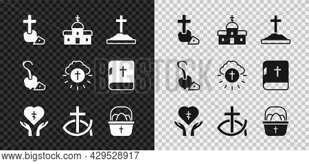 Set Christian Cross, Church Building, Grave With, Religious Heart, Fish, Basket Easter Eggs, Magic S