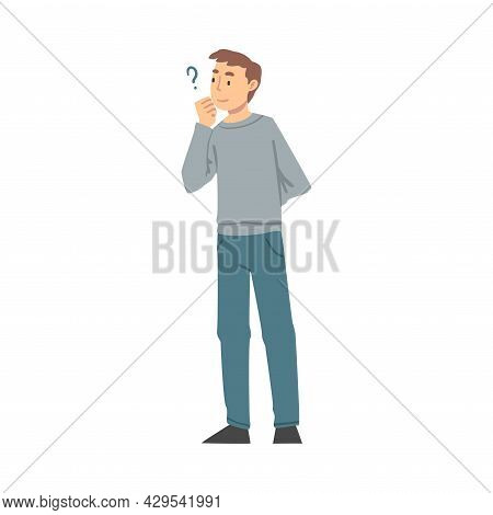 Thoughtful Man Character And Question Mark Thinking Over The Matter Vector Illustration