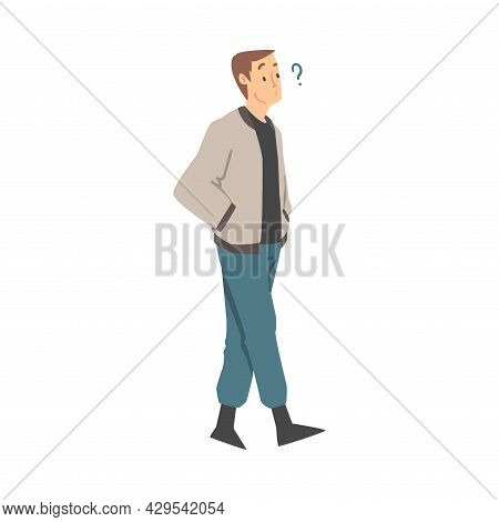 Thoughtful Man Character And Question Mark Thinking Over The Matter Vector Illustration