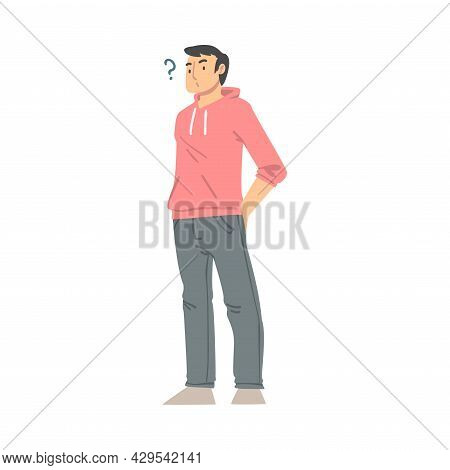 Thoughtful Man Character And Question Mark Thinking Over The Matter Vector Illustration