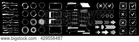 Collection Hud Elements - Circle Tech Frame, Callouts Titles, Bar Labels, Buttons, Frame Screens, Ar
