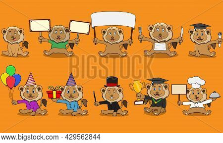 Ten Model Character Lion For Illustrations, Orange Colors Background, Mascot, Icon, Character Or Log