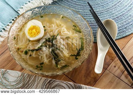 Simple Japanese Miso Rice Ramen Noodle Soup With Hardboiled Egg