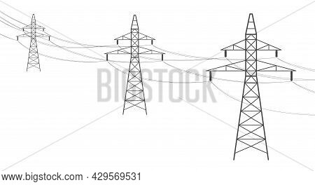 Overhead Power Line. Electric Power Transmission, High Voltage Power Lines Supplies Electricity. Ele