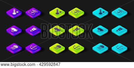 Set Jellyfish, Anchor, Diving Mask, Sunscreen Cream Tube, Tropical Palm Tree And Meteorology Thermom