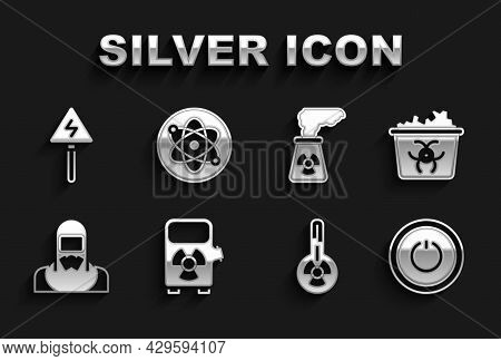 Set Electric Car Charging Station, Infectious Waste, Power Button, Meteorology Thermometer, Nuclear 
