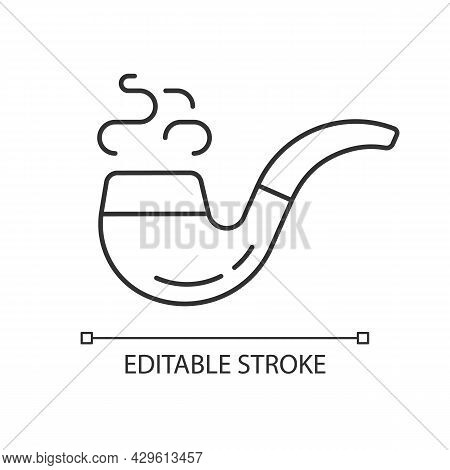 Vintage Smoking Pipe Linear Icon. Collectible Old Tobacco Pipe. Combust Smokable Substance. Thin Lin