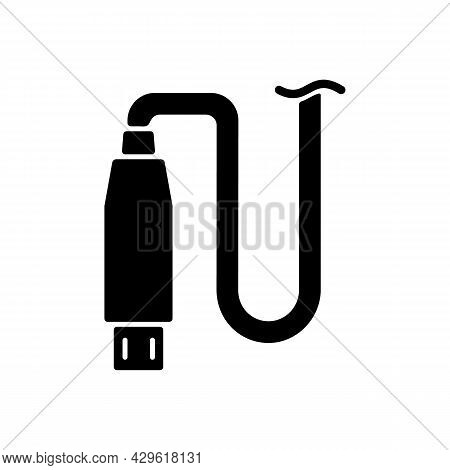 Micro Usb Output Black Glyph Manual Label Icon. Connector Type. Connecting Device To Usb Port. Silho