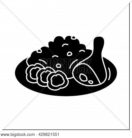Afro-caribbean Food Glyph Icon. Jollof Rice And Fried Stewed Chicken. Local Food Concept. Filled Fla