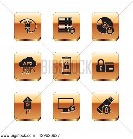 Set Electric Scooter, Retro Wall Watch, Lock On Monitor, Smartphone With Lock, Cloud Api Interface A