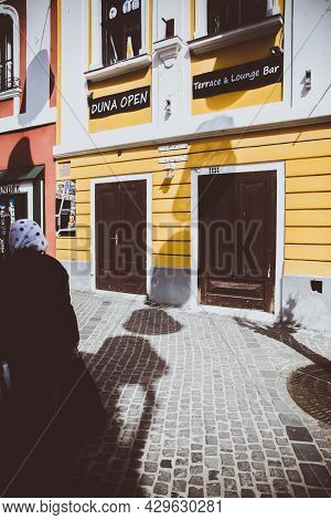 Szentendre, Hungary - January, 2019: Shops And Cafe In The Street In The Old Town Szentendre, Hungar