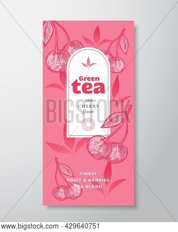 Fruit And Berries Tea Label Template. Abstract Vector Packaging Design Layout With Realistic Shadows