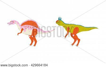 Dinosaur As Prehistoric Creature And Jurassic Predator Vector Set