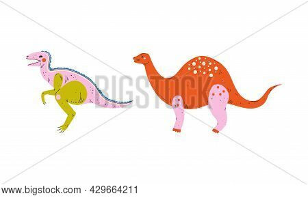 Dinosaur As Prehistoric Creature And Jurassic Predator Vector Set