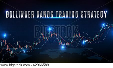 Abstract Background Of Stock Market Bollinger Bands Trading Strategy And Candle Stick Graph