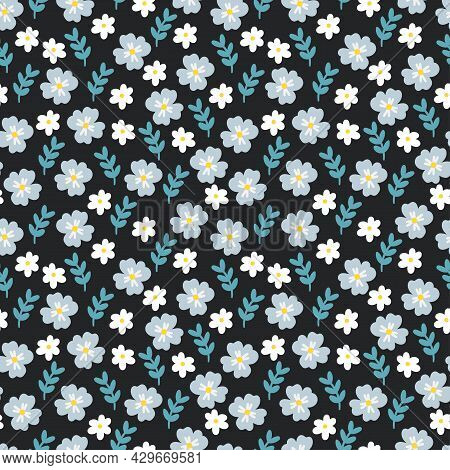 Cute Vector Seamless Pattern With Cartoon Flowers. It Can Be Used As Wallpaper, Poster, Print For Cl