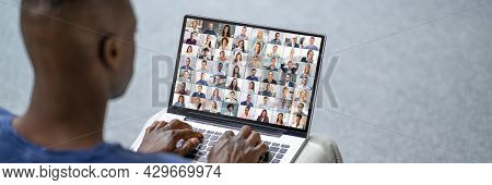 Online Video Conference Webinar On Computer. Business Videoconference