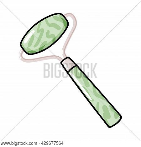 Jade Massage Nephrite Green Quartz Roller Icon Illustration, Facial Gua Sha Stone Massager, Acupunct