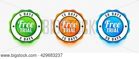 Set Of Three Free Trial Badges Design Vector Illustration