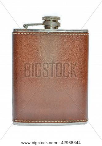 Marrom Hip Flask, isolado no branco