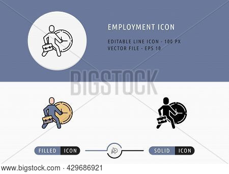 Employment Icons Set Editable Stroke Vector Illustration. Job Business Skill Symbol. Icon Line Style