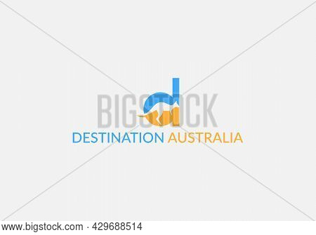 Abstract D Letter Modern Emblem Kangaroo Destination Australia Logo Design