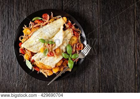 Acqua Pazza, Italian Poached Fish In A Tomato And White Wine Based Sauce With Fennel, Herbs And Cris