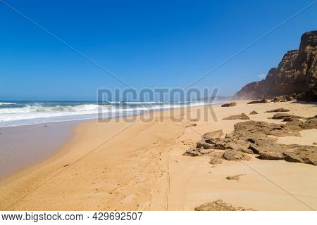 Beautiful empty beach near Sao Martinho do Porto, Portugal